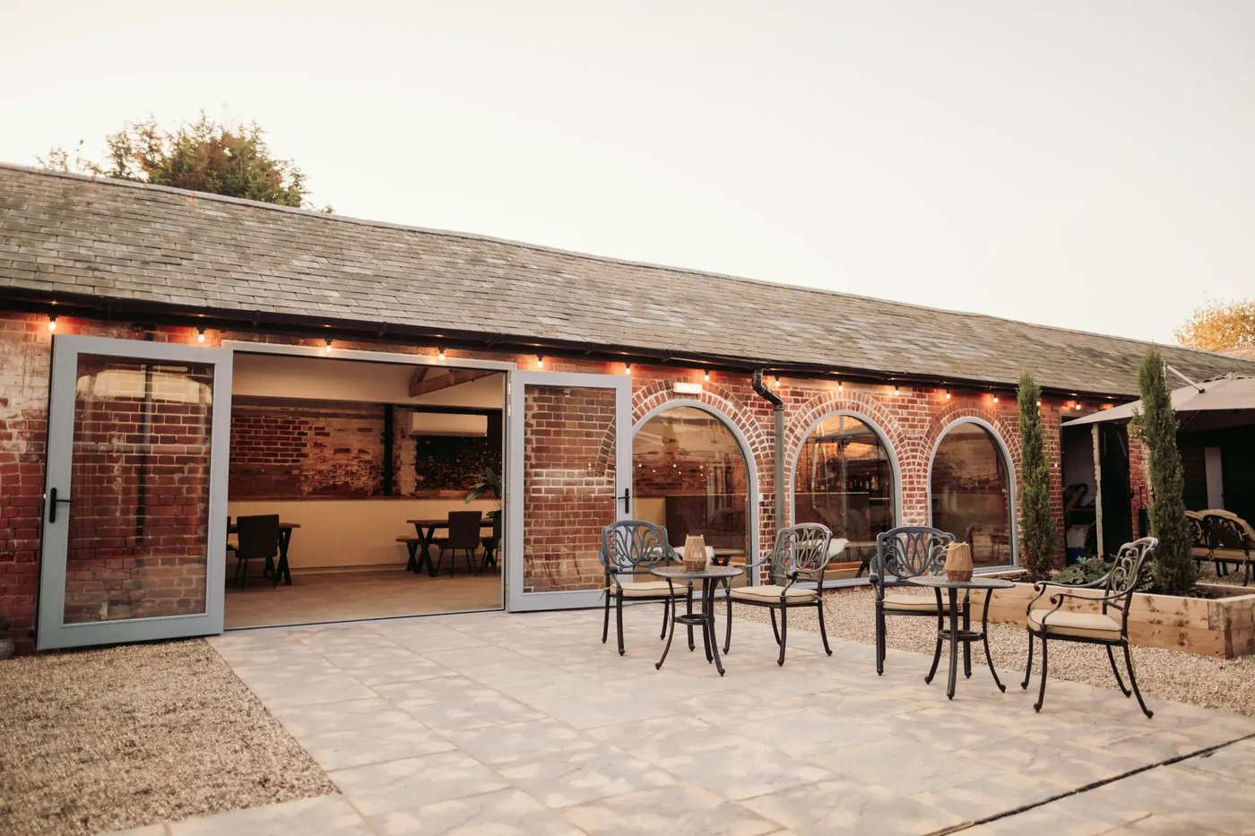 Outside of the bar in the courtyard at Copdock Hall