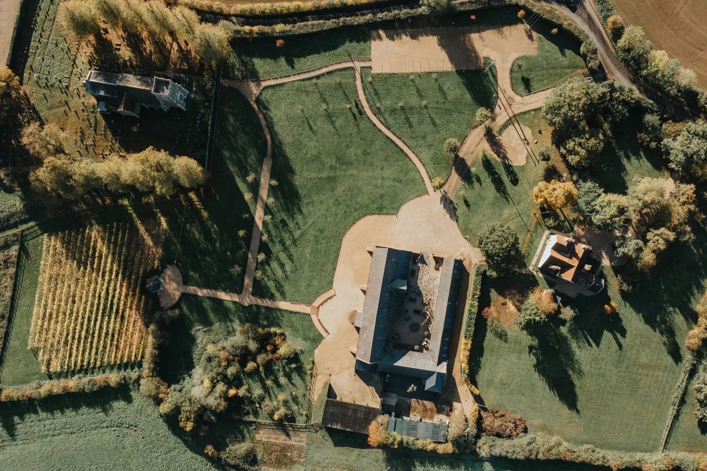 Birdseye view of the grounds at Copdock Hall