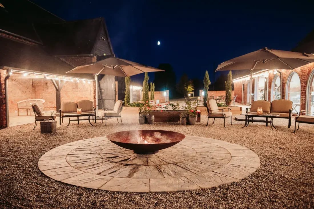 Copdock hall outdoor courtyard with firepit